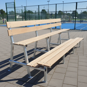 Tribunebank 3,5m hardhout dubbele zitrij